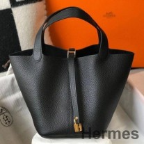 Hermes Picotin Lock 22'li Siyah Clemence Deri Çanta