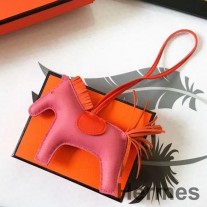 Pembe/Turuncu Deri Hermes Rodeo At Çanta Charm'ı
