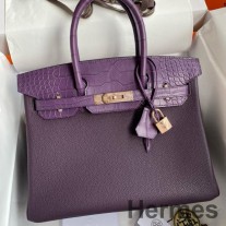 Hermes Touch Birkin 30'lu Çanta Üzüm Clemence ve Mat Timsah Derisi