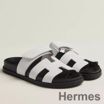 Beyaz Dana Derisi Hermes Kadın Chypre Sandalet