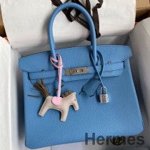 Hermes Birkin 30 Retourne Mavi Cennet Clemence Deri El Yapımı Çanta