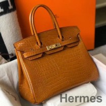 Hermes Birkin 30cm Altın Kabartmalı Timsah Derisi Çanta
