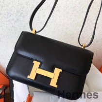 Hermes Constance 24 El Yapımı Siyah Swift Deri