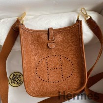 Hermes Evelyne Mini El Yapımı Altın Clemence Deri Çanta