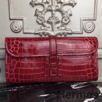 Hermes Jige Elan 29 Koyu Kırmızı Timsah Derisi Debriyaj
