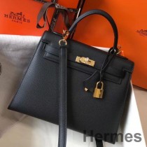 Hermes Kelly 25cm Siyah Epsom Deri Sellier Çanta