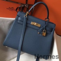 Hermes Kelly 28 Cm Mavi Akik Clemence Deri Çanta GHW