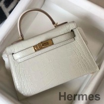 Beton Kabartmalı Timsah Derisinden Hermes Kelly Mini II Çanta