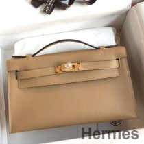 Hermes Kelly Pochette Bisküvi Swift Dana Derisinden El Yapımı Çanta