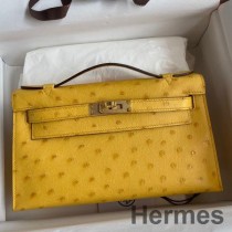 Hermes Kelly Pochette Jaune Ambre Devekuşu Derisinden El Yapımı Çanta