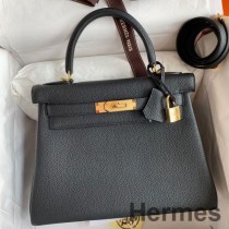 Hermes Kelly Retourne 28 Siyah Clemence Deri El Yapımı Çanta