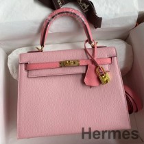 Hermes Kelly Sellier 25'li Gül Konfeti ve Mysore Keçi Derisi Rujlu İki Renkli Çanta