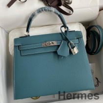 Hermes Kelly Sellier 25 El Yapımı Mavi Jean Epsom Dana Derisi Çanta