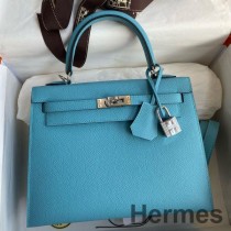 Hermes Kelly Sellier 25 El Yapımı Mavi du Nord Epsom Dana Derisi Çanta