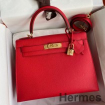 Hermes Kelly Sellier 28 Kırmızı Epsom Dana Derisinden El Yapımı Çanta