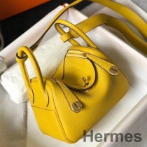 Sarı Clemence Deri Hermes Lindy Mini Çanta GHW