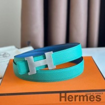 Yeşil Epsom Deri ve Mavi Swift Deriden Hermes Mini Constance 24mm Kemer