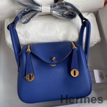 Mavi Elektrikli Clemence Deri Hermes Mini Lindy El Yapımı Çanta