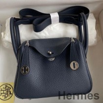 Hermes Mini Lindy El Yapımı Mavi Nuit Çanta HHL19clbnClemence Deri