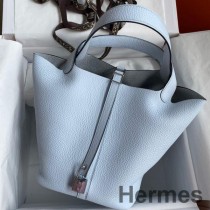Hermes Picotin Lock 22 Mavi Brume Clemence Deri El Yapımı Çanta