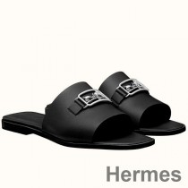 Siyah Dana Derisi Hermes Villa Sandalet