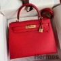 Hermes Kelly Sellier 28 Kırmızı Epsom Dana Derisinden El Yapımı Çanta