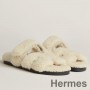 Kirli Beyaz Kürklü Hermes Kadın Chypre Sandalet