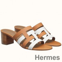 Sandály Hermes Amica 5mm z hnědé/bílé teletiny