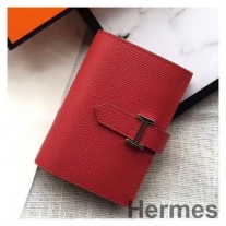 Hermes Bearn Mini Peněženka V červené Epsomské Kůži