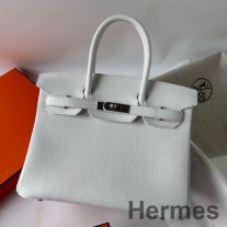 Ručně vyrobená taška Hermes Birkin 30 Retourne z bílé kůže Clemence