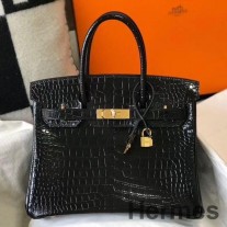 Hermes Birkin 30cm taška z černé embosované krokodýlí kůže