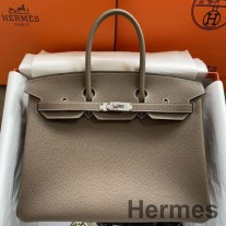 Ručně vyrobená taška Hermes Birkin 35 Retourne z kůže Taupe Clemence