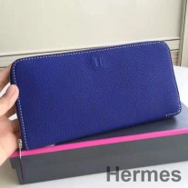 Elektrická peněženka na zip Hermes Blue Clemence Azap