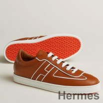 Hermes Boomerang Tenisky V Hnědé Epsom Telecí Kůži