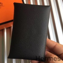 Hermes Calvi Držák Karty V černé Epsom Kůži