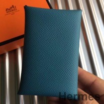 Hermes Calvi Držák Karty V Modré Jean Epsom Kůži