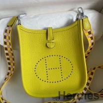 Hermes Evelyne Mini ručně vyrobená taška z kůže Lime Clemence