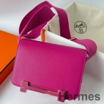 Ručně vyrobená taška Hermes Geta z růžové fialové kůže Chevre Mysore