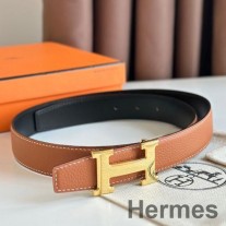 Hermes H oboustranný opasek 32MM v šedé kůži Clemence