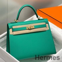 Hermes Kelly 25cm Sellier taška z Vert Jade Epsom kůže