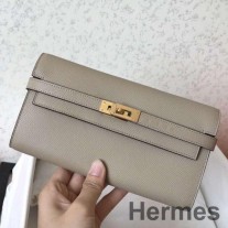 Hermes Kelly klasická dlouhá peněženka v šedé epsomské kůži