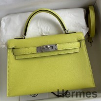Ručně vyrobená taška Hermes Kelly Mini II Sellier z kůže Jaune Bourgeon Chevre Mysore