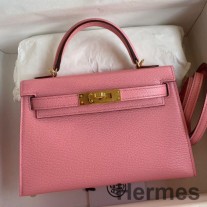 Ručně vyrobená taška Hermes Kelly Mini II Sellier z růžové kůže Chevre Mysore Confetti