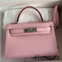 Ručně vyrobená taška Hermes Kelly Mini II Sellier z kůže Rose Sakura Chevre Mysore