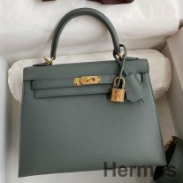 Hermes Kelly Sellier 25 ručně vyrobená taška z telecí kůže Vert Amande Epsom