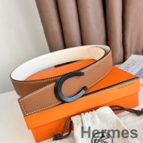 Oboustranný pásek Hermes Luck 38 mm z epsomské kůže s černou přezkou