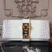 Spojková taška Hermes Medor z bílé krokodýlí kůže