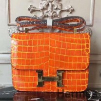 Hermes Orange Constance MM 24cm krokodýlí taška
