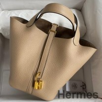 Ručně vyrobená taška Hermes Picotin Lock 18 z kůže Trench Clemence