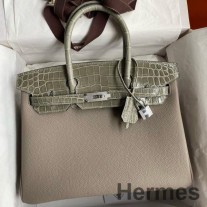 Hermes Touch Birkin 30 Bag v šedém asfaltu Clemence a lesklé krokodýlí kůži Niloticus